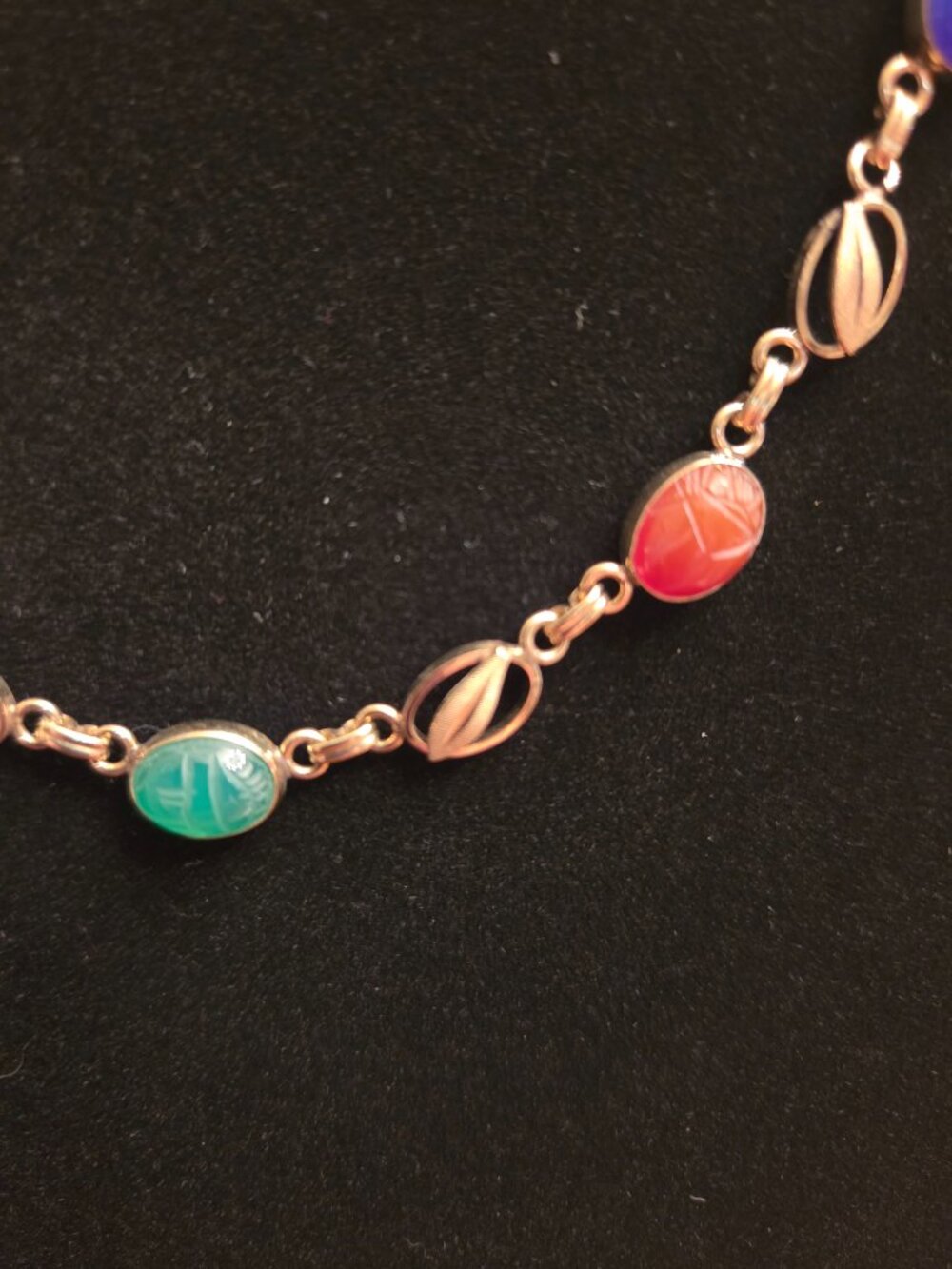 Van Dell Vintage 12K GF Semi-Precious Stone Scarab Necklace - Like New - Picture 3 of 14